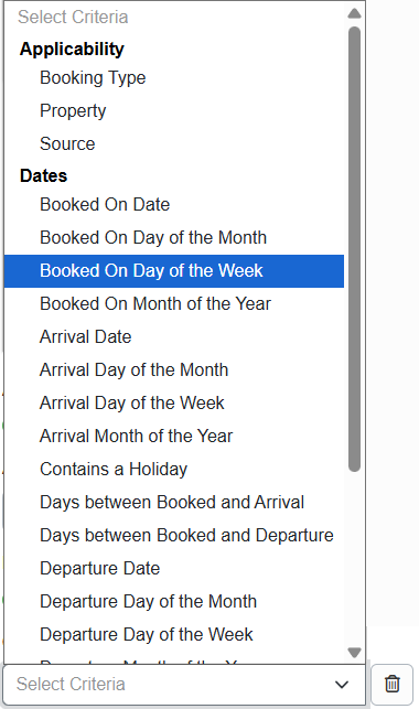 Adding Conditions to your discount provides additional criteria, &nbsp;including Applicability, various Date, and Guest options.