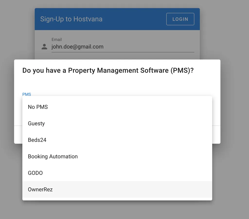 Select “OwnerRez” in the list of PMS