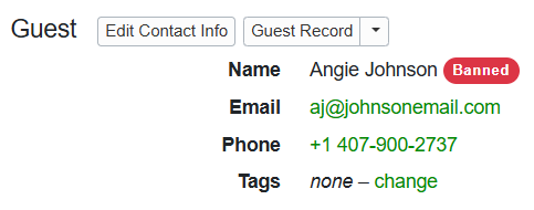 The Banned badge also appears on the specific Booking Overview - Guest section.