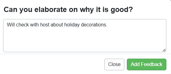 The feedback pop-up allows you to provide specific feedback for Rezzy AI.