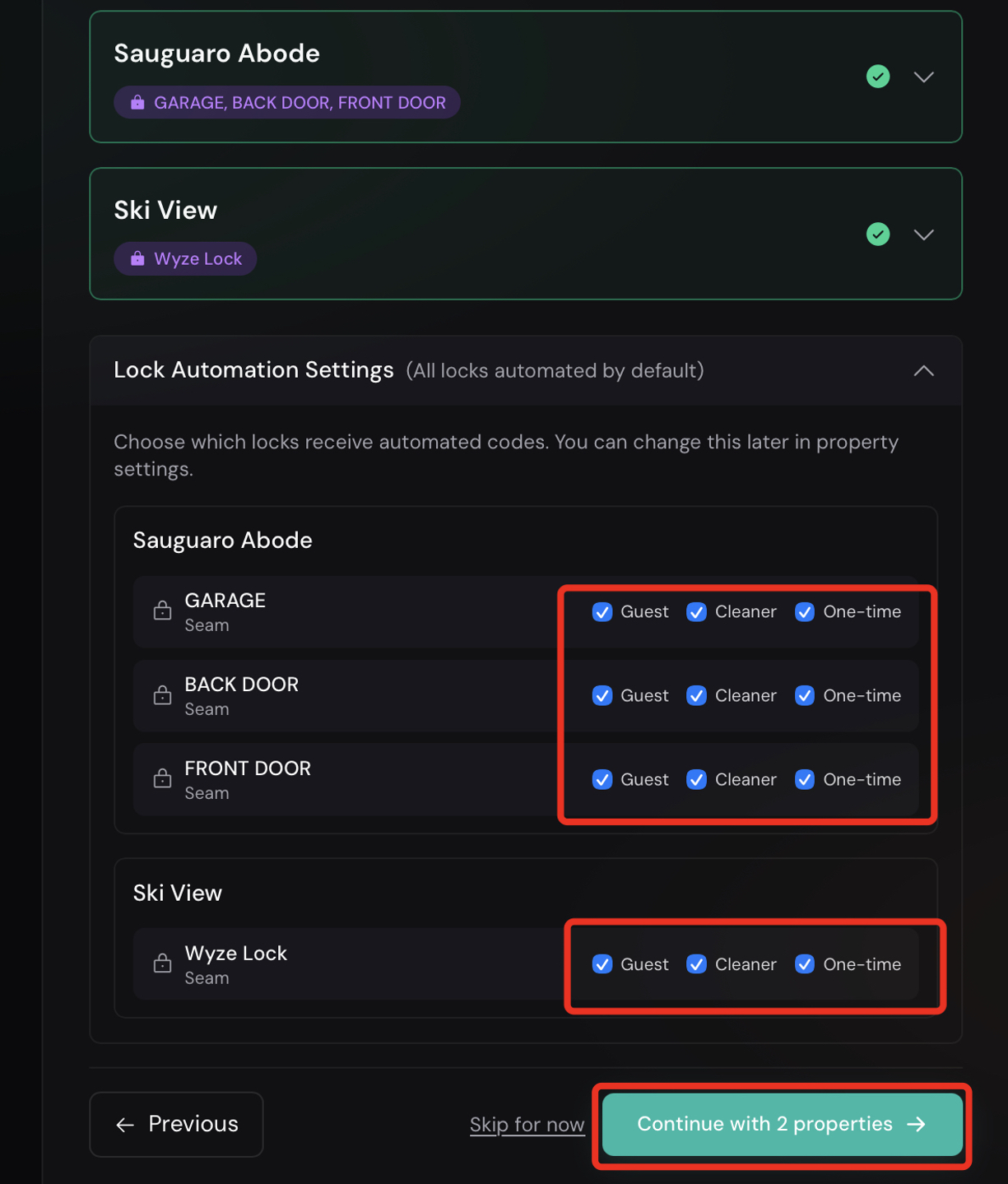 Expand Lock Automation Settings to configure which GuestsKey automations are enabled (you can change this later in property settings). Click 