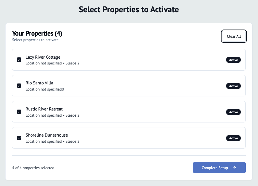 After the sync is completed, you’ll see a list of your properties. Check the properties you want to activate.