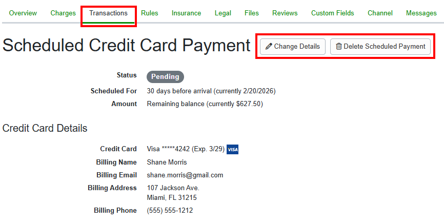 You can either delete or edit a Scheduled Payment by clicking it and selecting the Delete Scheduled Payment or Change Details buttons.
