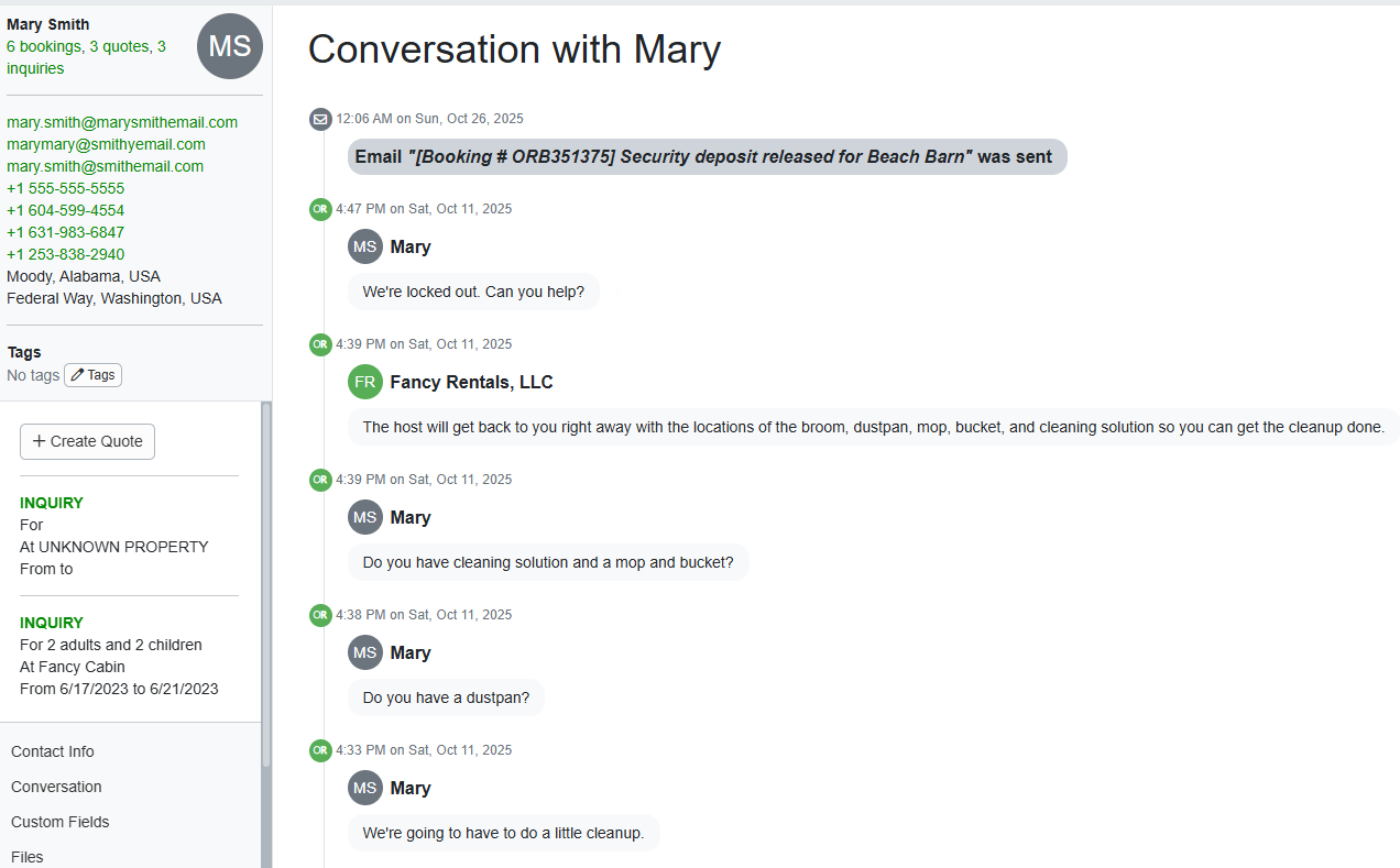 The system will merge all selected guest records, and the Guest Conversation page will appear.