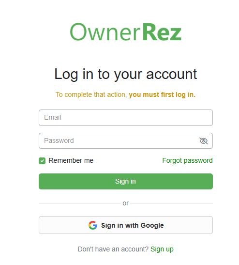 Enter your OwnerRez credentials.
