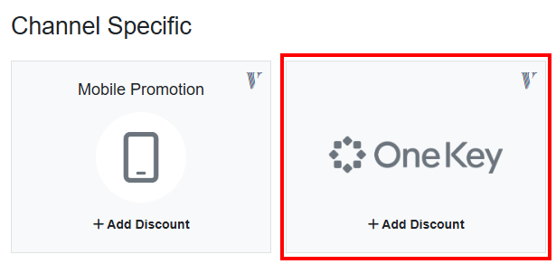 Navigate to Settings > Pricing > Discounts > + Create Discount > Channel Specific > OneKey.
