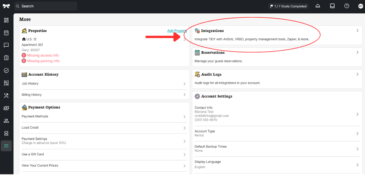Click on Integrations.
