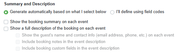 When creating a custom iCal, setting the name, items to include, and location are pretty straightforward. The summary and description are highly customizable with two options. Choosing 