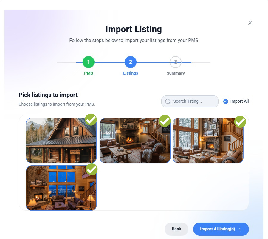Select all the Listings you want to import to HelloHost, and then click on Import Listings.