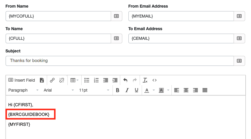 Once you have your guidebook ready to share, a custom field code generated by RedCarpet will automatically be pushed to new bookings in OwnerRez. Be sure to add the custom field code to your existing messaging templates.