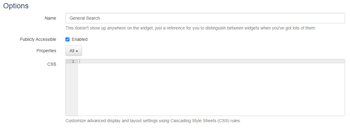 Widget options