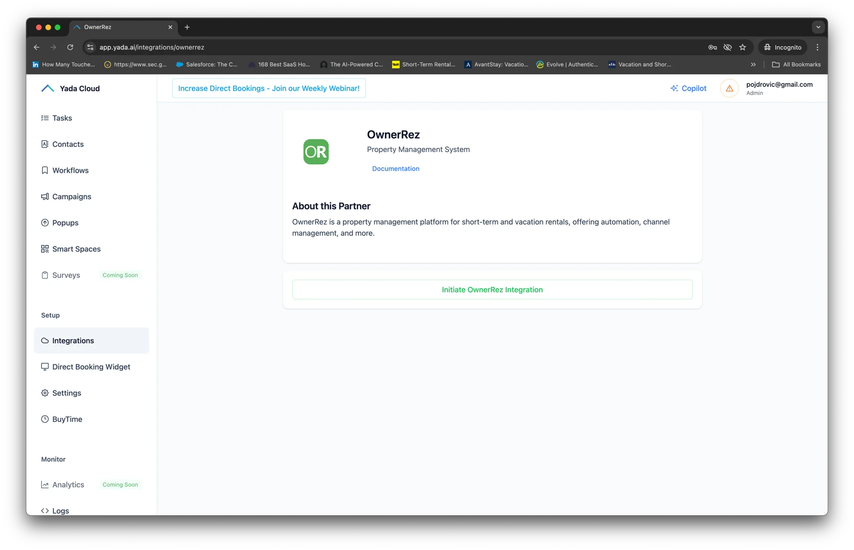 Click on Initiate OwnerRez Integration