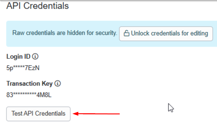 Verify your credentials using the Test API Credentials button after entering your StretchBill Login ID and Transaction Key in OwnerRez.