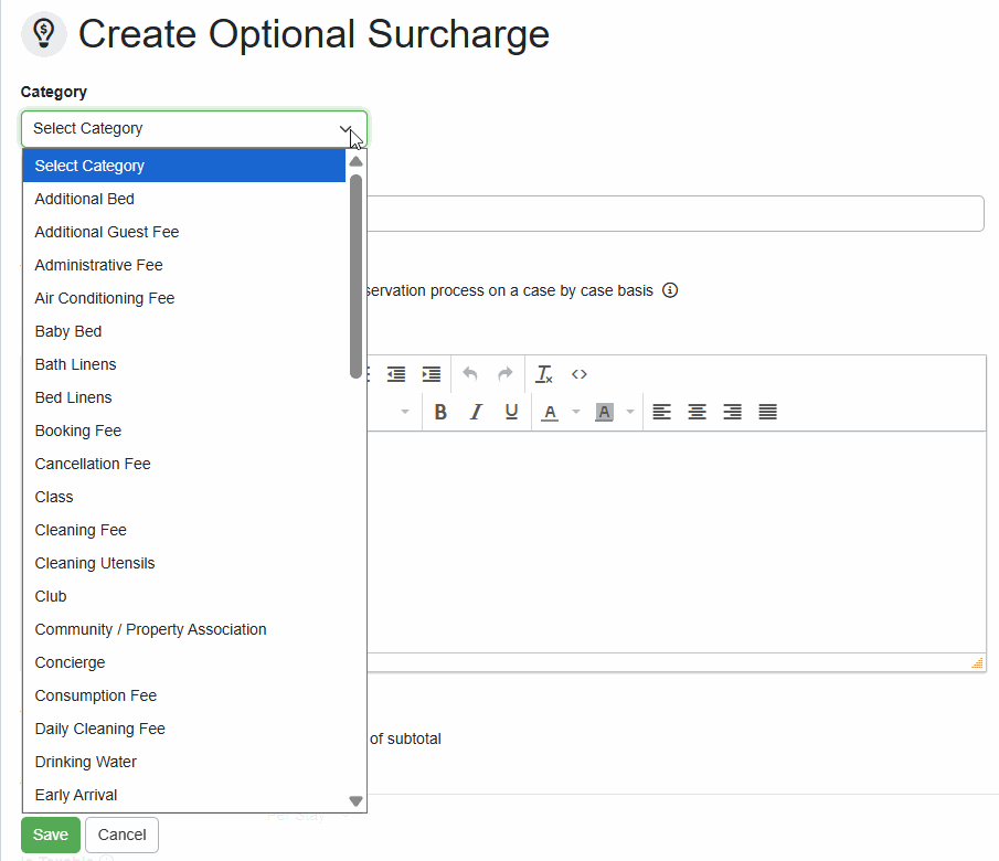 Select a category for your Optional Fee from the Category dropdown list.