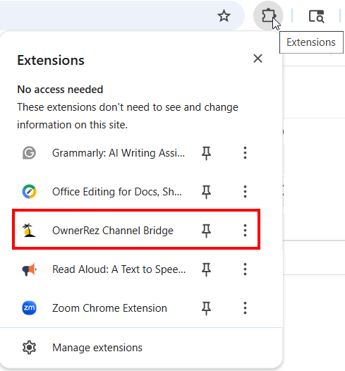 Chrome > Extensions > OwnerRez Channel Bridge