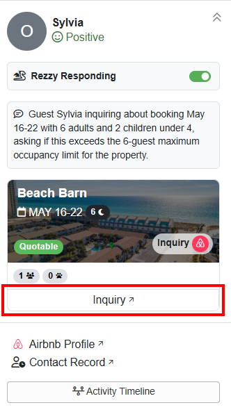 OwnerRez has added Inquiry links directly in the Unified Inbox Guest Information area as part of our February 18th release, allowing hosts to instantly access the full inquiry details.
