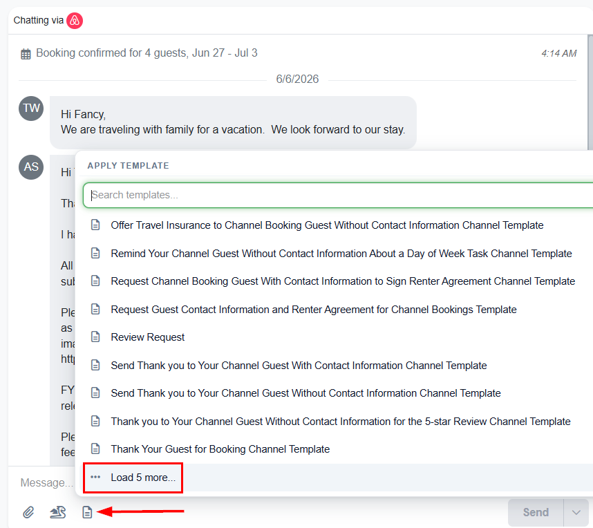 OwnerRez added a link to load more templates to the Inbox template menu when more than 50 templates are available.