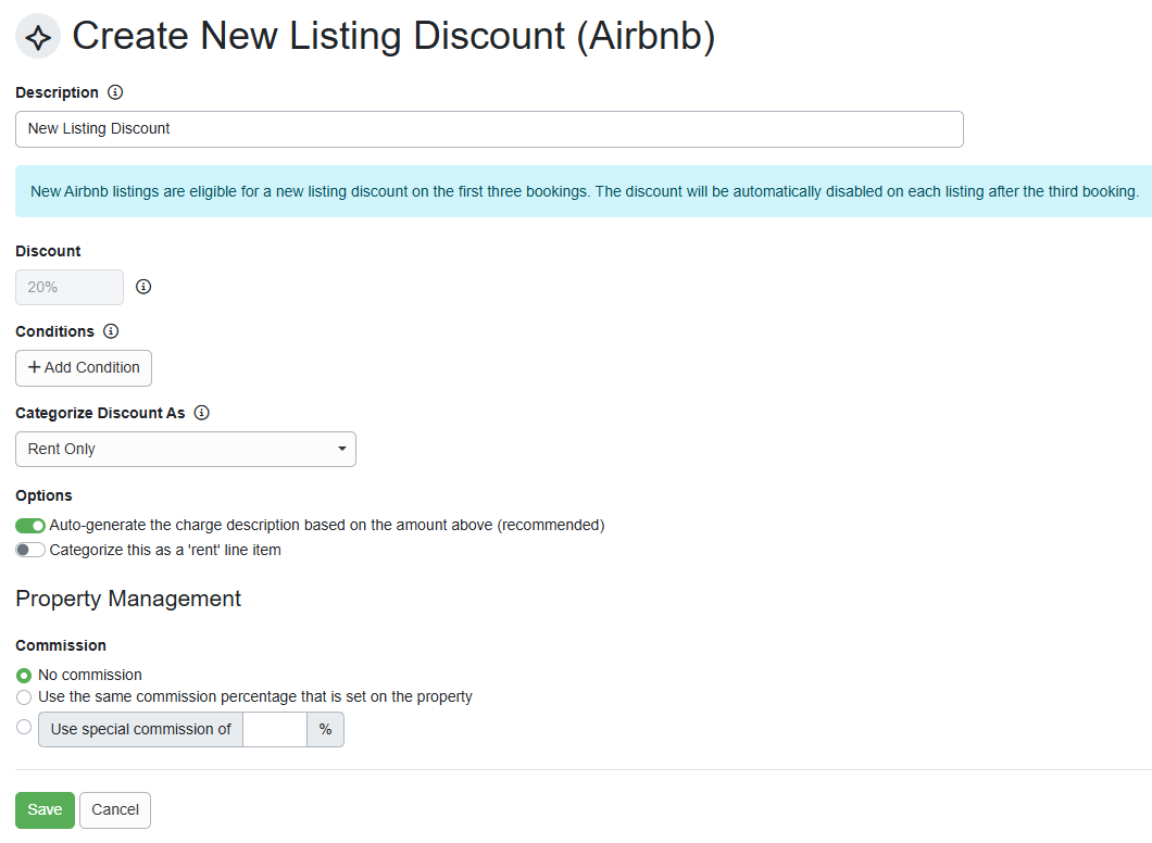 Configure your new Airbnb or Vrbo New Listing Discount.