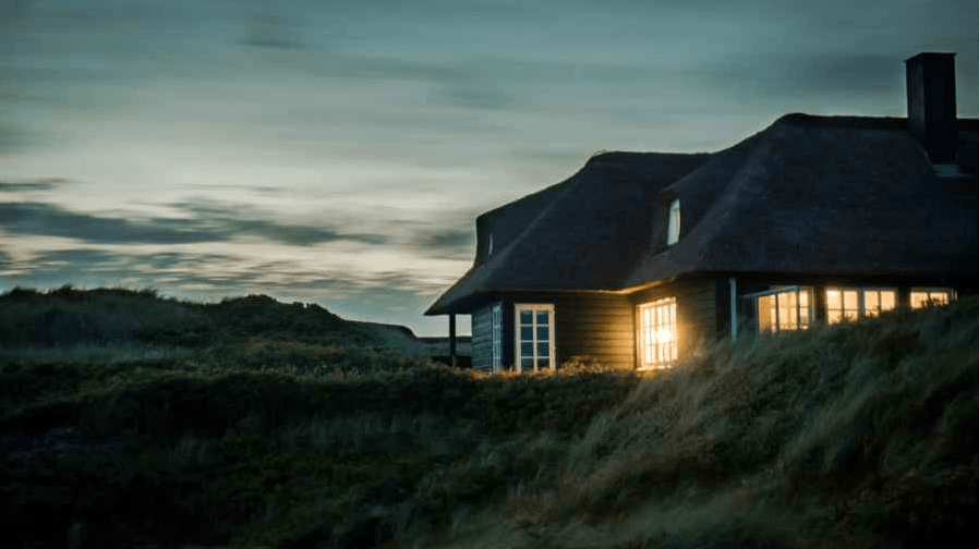 Beach house at dusk