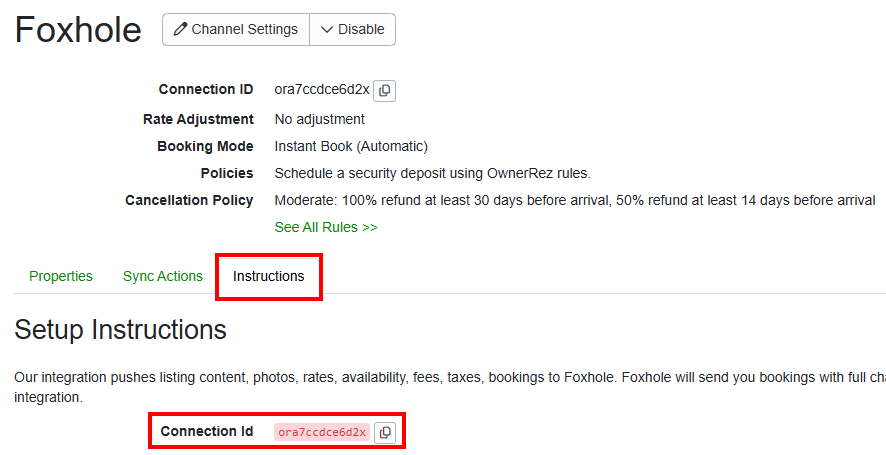 Once you save, find your Account ID on the Instructions tab, and contact&nbsp;support@stayfoxhole.com&nbsp;with your Connection ID to complete activation.