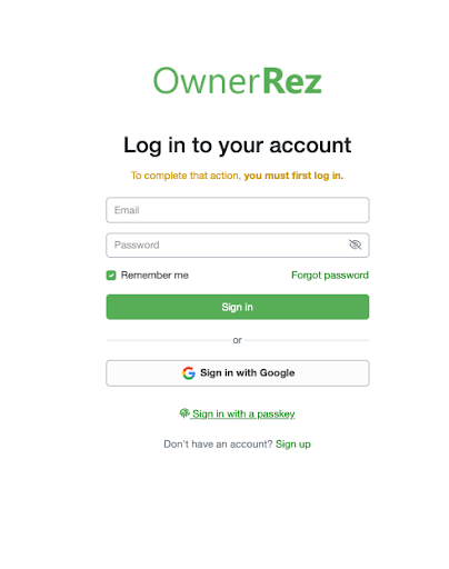 You'll be taken to OwnerRez to authorize the connection. Sign in to OwnerRez when prompted.