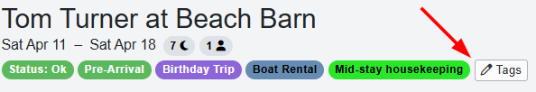 Don't forget to click on Save.&nbsp;See that the General Info now includes the selected tags for the reservation. You can still add, delete, or change tags as needed by clicking on the Tags button.