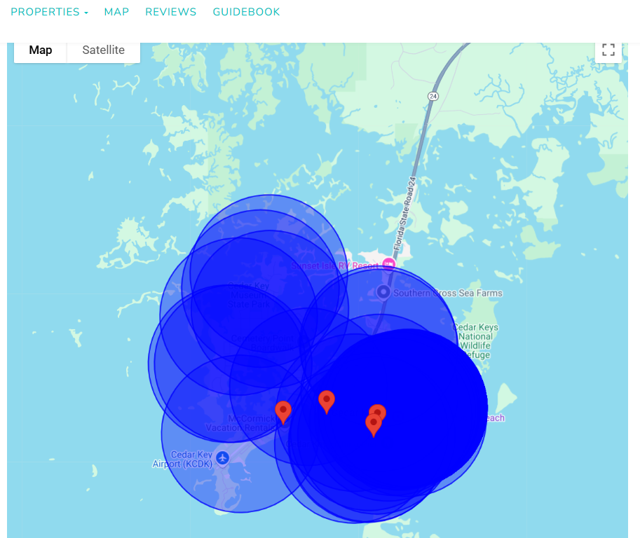 Here's an example of the previous hosted website map when hosts have multiple properties in close proximity.