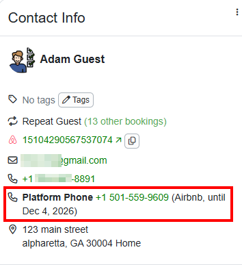 You can't edit the Platform Phone. OwnerRez saves it on the booking, not on the guest's contact, so a temporary number never merges guests or matches a banned guest by mistake.