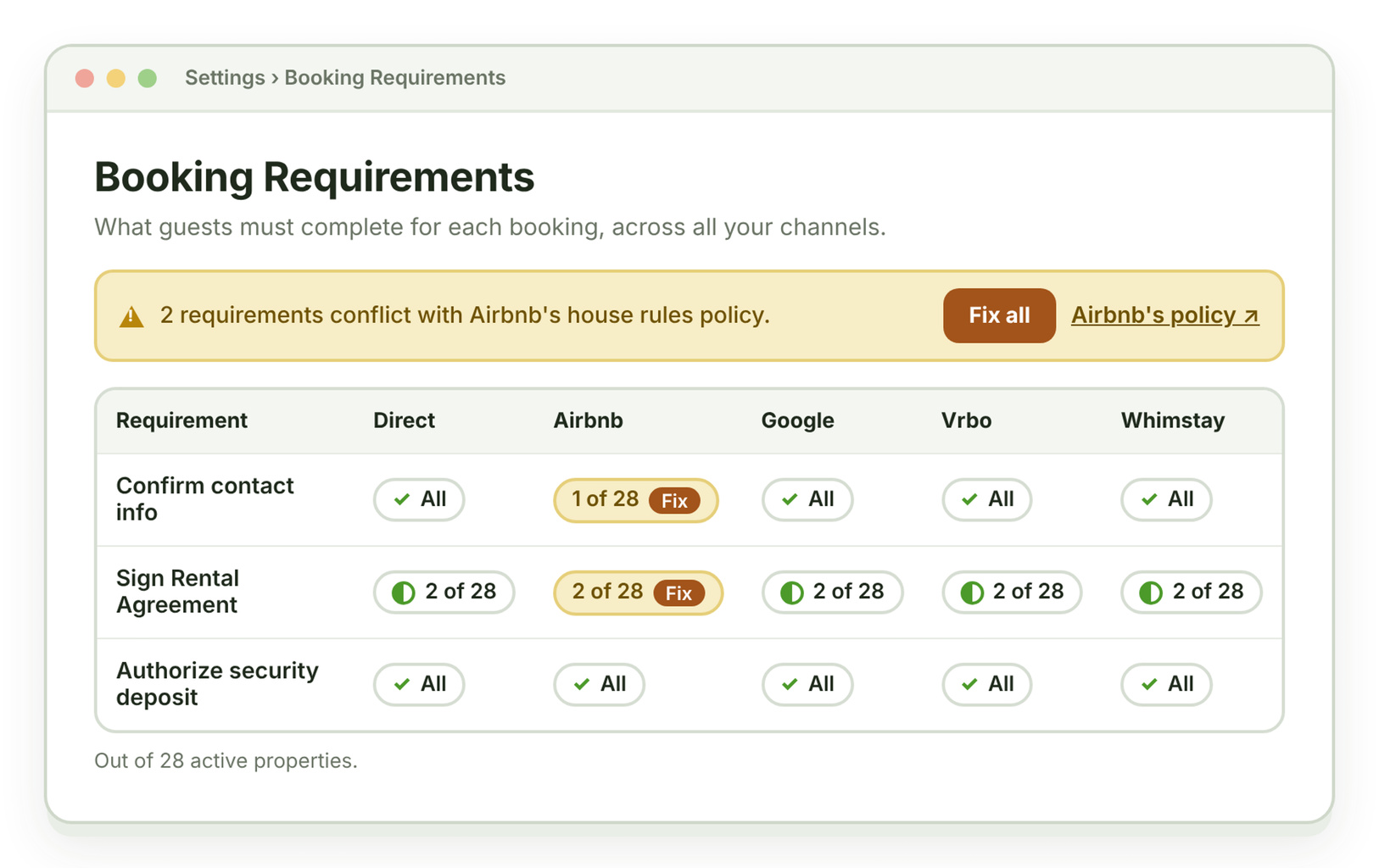 Booking Requirements