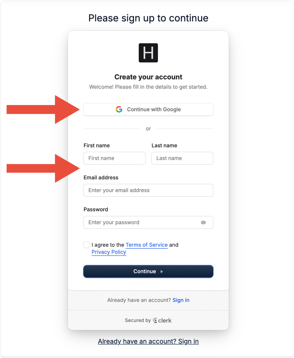 1.&nbsp;Go to&nbsp;Book With Haven&nbsp;and click Get started, and sign up using Google or your email.